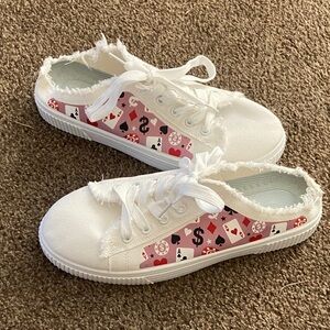 Size 44 White and Red Poker Sneakers